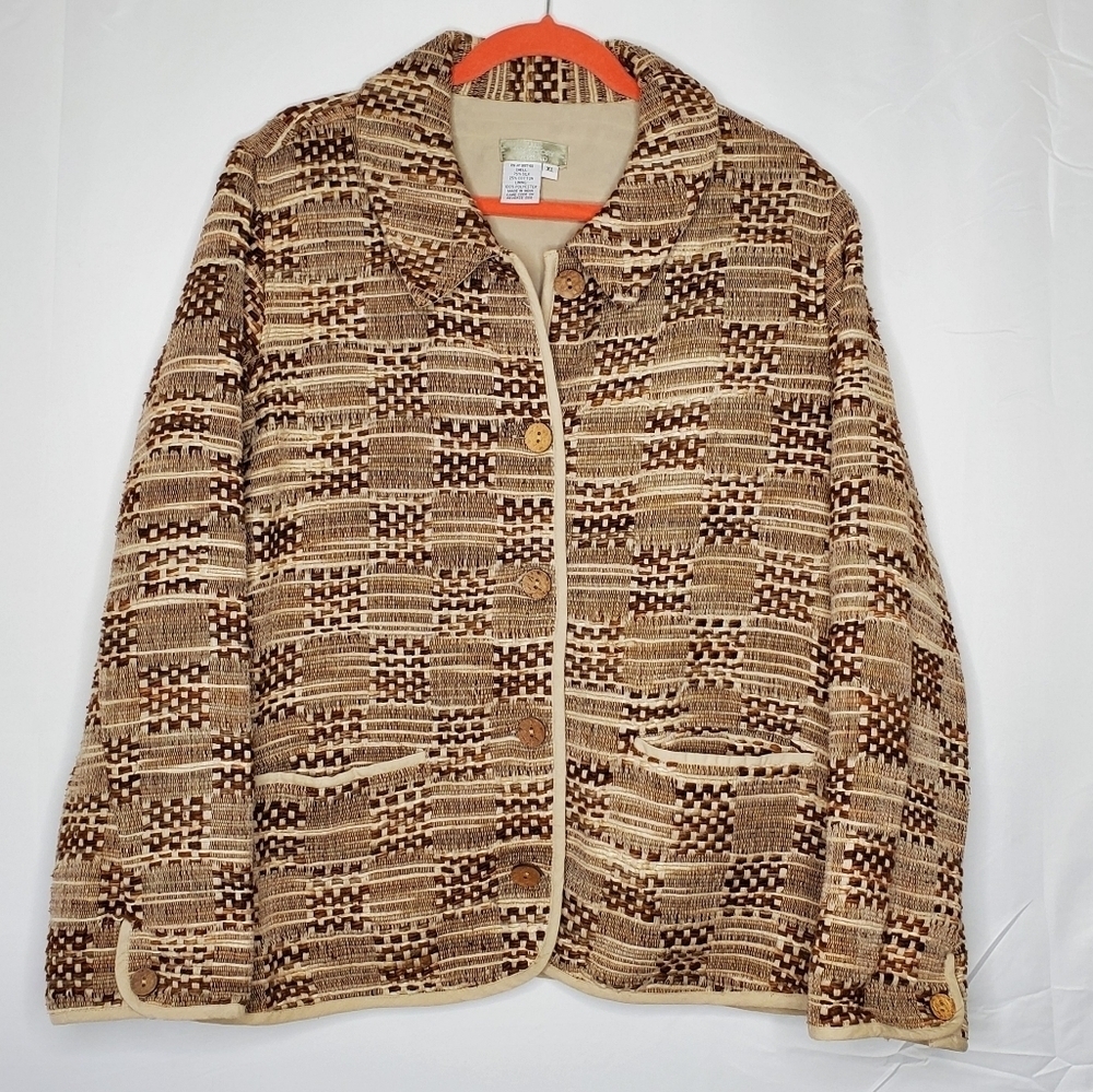 The Territory Ahead SILK Cotton Textured Jacket Size XL Lined Pockets Patchwork